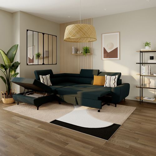 Canapé d'angle convertible gauche SANTIAGO tissu anthracite