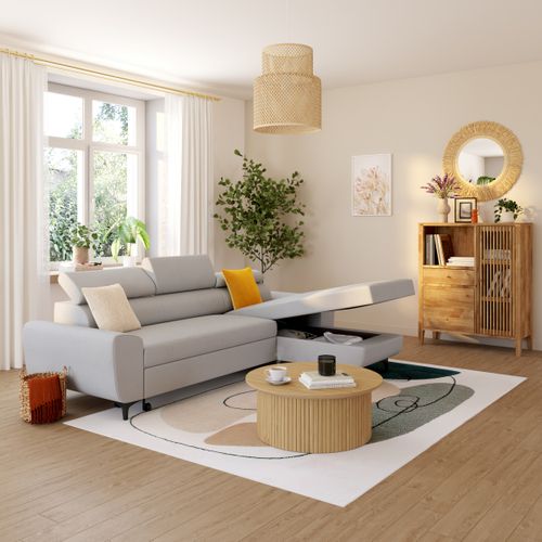 Canapé d'angle méridienne SANTIAGO réversible tissu blanc cassé