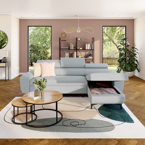 Canapé d'angle méridienne SANTIAGO réversible tissu gris vue d'ambiance 1