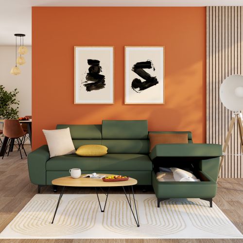 Canapé d'angle méridienne SANTIAGO réversible tissu kaki