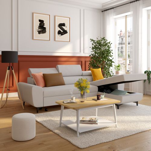 Canapé d'angle méridienne SANTIAGO réversible tissu blanc cassé