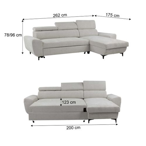 Canapé d'angle méridienne SANTIAGO réversible tissu blanc cassé