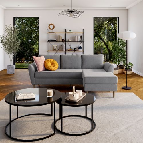 Canapé d'angle méridienne réversible ADRYAN II tissu soro light grey