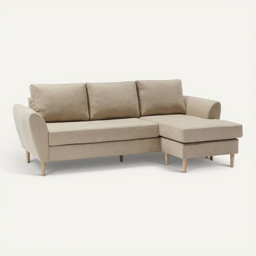 Canapé d'angle méridienne réversible ADRYAN II tissu soro camel vue 3/4