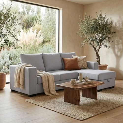 Canapé d'angle réversible ELTON Tissu gris clair vue d'ambiance 1