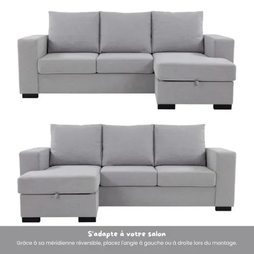 Canapé d'angle réversible ELTON Tissu gris clair vue de profil