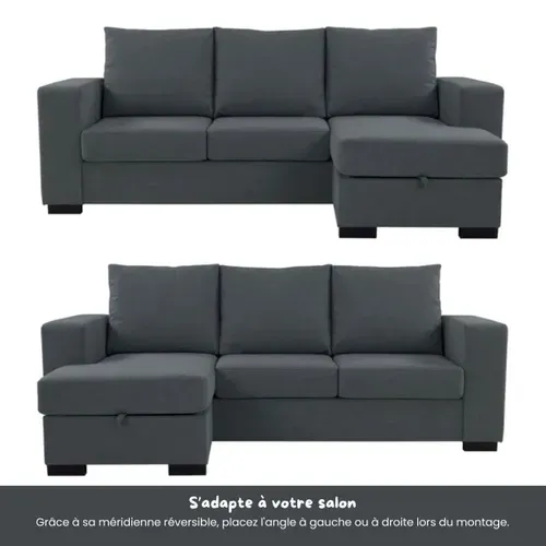 Canapé d'angle réversible ELTON Tissu anthracite vue de profil