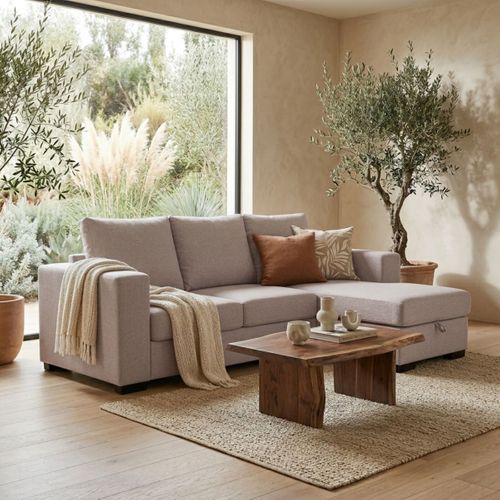 Canapé d'angle réversible ELTON Tissu beige vue d'ambiance 1