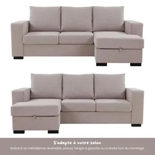 Canapé d'angle réversible ELTON Tissu beige vue de profil
