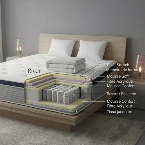 Ensemble matelas hybride 140x190 cm ép. 28 cm avec couette et 2 oreillers RIVER