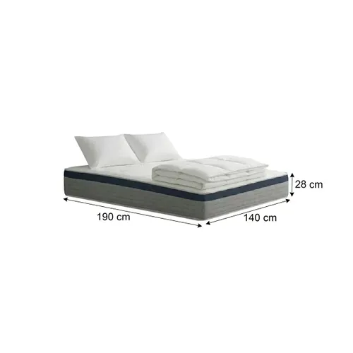 Ensemble matelas hybride 140x190 cm ép. 28 cm avec couette et 2 oreillers RIVER