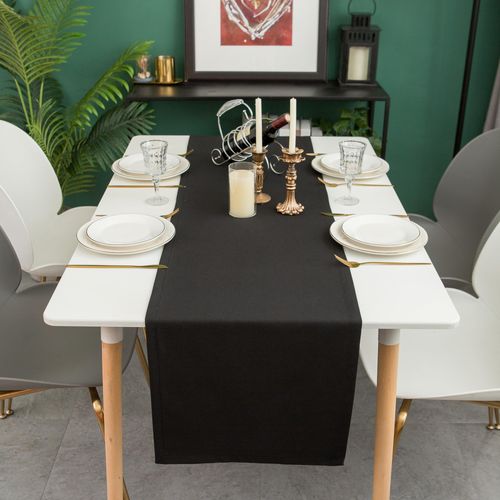 Chemin De Table Imperméable, Texture Lin, Lavable En Machine, Style Moderne,noir,30 X 140 Cm