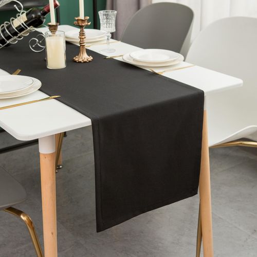 Chemin De Table Imperméable, Texture Lin, Lavable En Machine, Style Moderne,noir,30 X 140 Cm