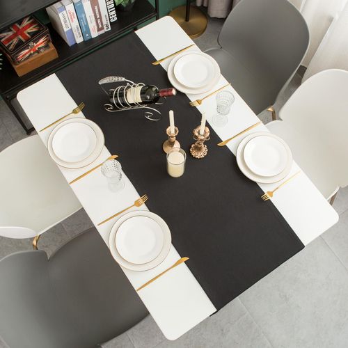 Chemin De Table Imperméable, Texture Lin, Lavable En Machine, Style Moderne,noir,30 X 140 Cm