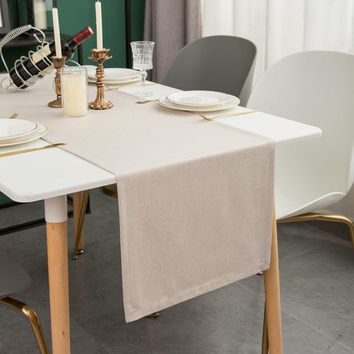 Chemin De Table En Lin, Imperméable, Double Face, Lavable En Machine, Beige, 40 X 160 Cm