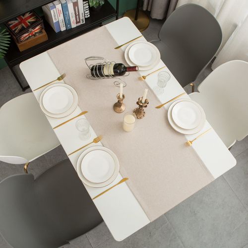 Chemin De Table En Lin, Imperméable, Double Face, Lavable En Machine, Beige, 40 X 160 Cm
