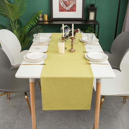 Chemin De Table En Lin, Imperméable, Double Face, Lavable En Machine, Jaune, 40 X 160 Cm