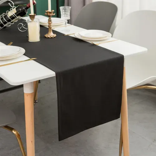 Chemin De Table En Lin, Imperméable, Double Face, Lavable En Machine,noir, 40 X 160 Cm