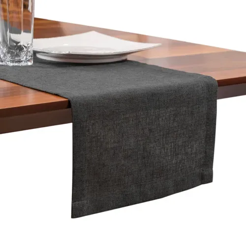 Chemin De Table En Lin, Imperméable, Réversible, Lavable En Machine, 30x120cm, Gris Foncé