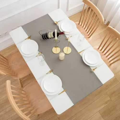 Chemin De Table En Lin, Imperméable, Réversible, Lavable En Machine, 30x120cm,gris Clair