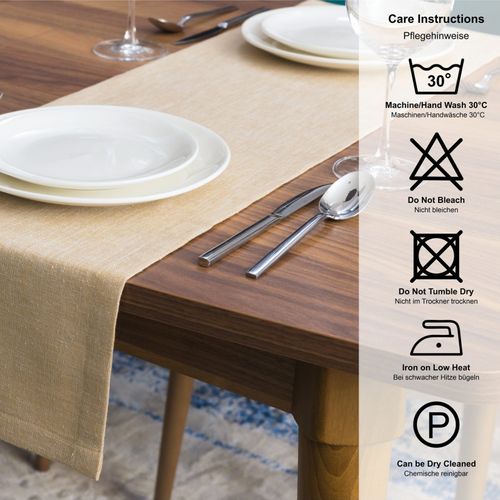Chemin De Table En Lin,imperméable,réversible,lavable En Machine,beige,40x160cm