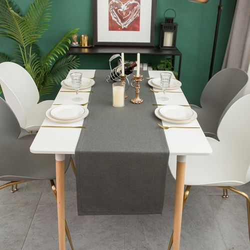 Chemin De Table En Lin, Imperméable, Réversible, Lavable En Machine, Gris Foncé, 30 X 120 Cm