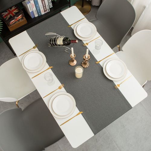 Chemin De Table En Lin, Imperméable, Réversible, Lavable En Machine, Gris Foncé, 30 X 120 Cm