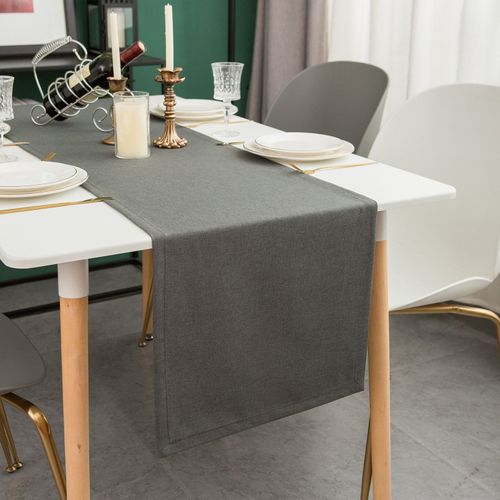 Chemin De Table En Lin, Imperméable, Réversible, Lavable En Machine, Gris Foncé, 30 X 120 Cm