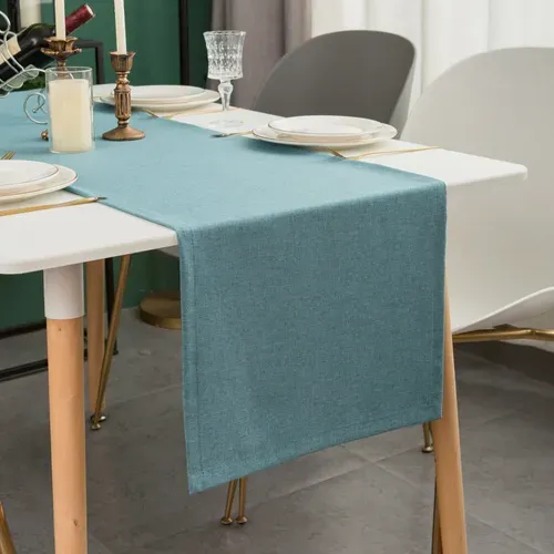Chemin De Table En Lin, Imperméable, Réversible, Lavable En Machine,bleu, 30 X 120 Cm