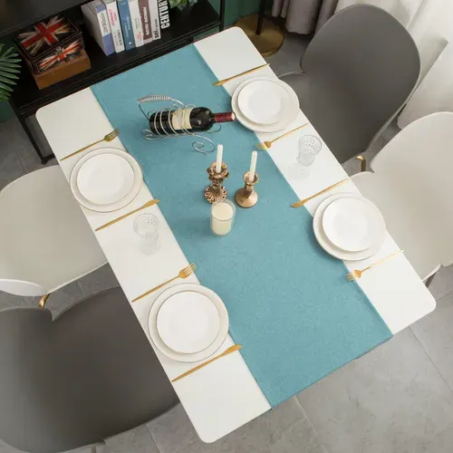 Chemin De Table En Lin, Imperméable, Réversible, Lavable En Machine,bleu, 30 X 120 Cm