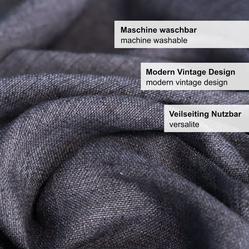 Nappe Ronde, Gris Foncé, Aspect Lin, Imperméable, Lavable En Machine, Réversible, 160 Cm