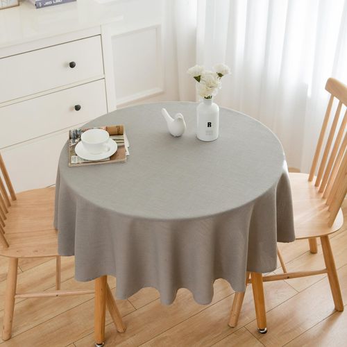 Nappe Ronde,gris Clair, Aspect Lin, Imperméable, Lavable En Machine, Réversible, 140 Cm