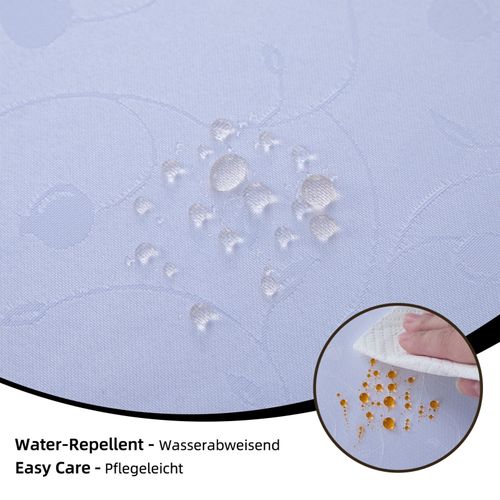 Nappe Ronde Blanche Jacquard, Imperméable, Bord Ondulé, Infroissable Et Résistante Aux Rayures