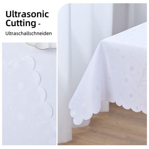 Nappe Rectangulaire Blanche, Motif Jacquard, Imperméable, Résistante Aux Rayures, 130 X 160 Cm