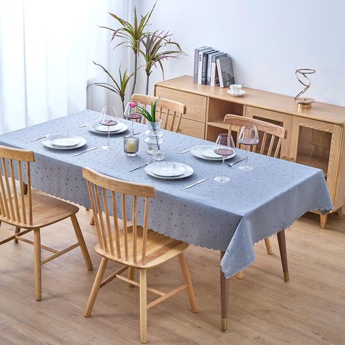 Nappe Rectangulaire Gris Clair, Motif Jacquard, Imperméable, Résistante Aux Rayures, 140x240 Cm