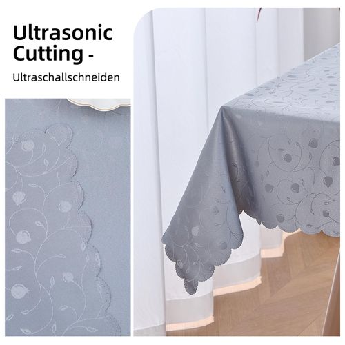 Nappe Rectangulaire Gris Clair, Motif Jacquard, Imperméable, Résistante Aux Rayures, 140x240 Cm