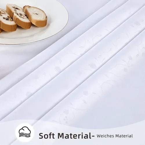 Nappe Rectangulaire Blanc, Motif Jacquard, Imperméable, Résistante Aux Rayures, 140x240 Cm