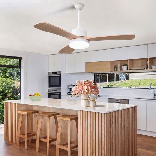 Ventilateur De Plafond Avec Lumière LED, 6 Vitesses De Ventilation, Couleur Bois, 3 Pales, 42 Pouces