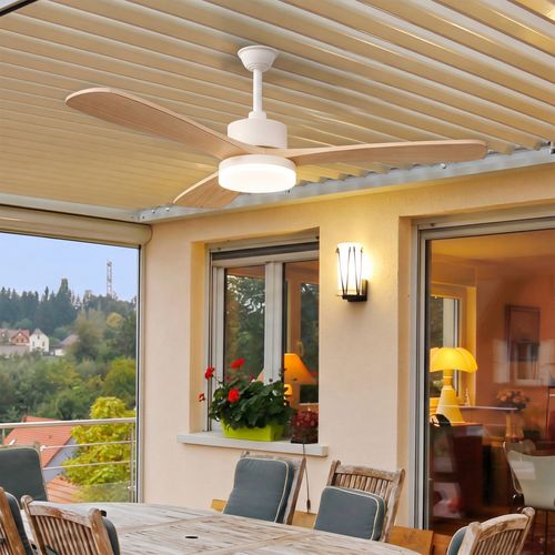 Ventilateur De Plafond Avec Lumière LED, 6 Vitesses De Ventilation, Couleur Bois, 3 Pales, 42 Pouces