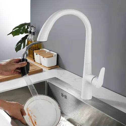 Robinet Cuisine Avec Douchette Extractible Mitigeur Monocommande Evier Froide Chaud Disponible Blanc