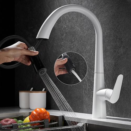 Robinet Cuisine Avec Douchette Extractible Mitigeur Monocommande Evier Froide Chaud Disponible Blanc