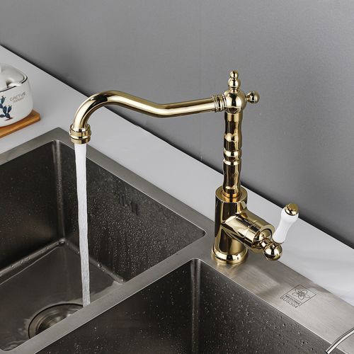 Robinet De Cuisine Vintage Mitigeur Monocommande Rotatif à 360° Robinet Salle De Bain Laiton Or