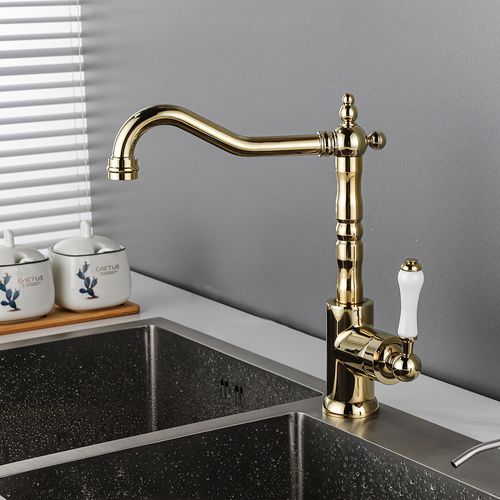 Robinet De Cuisine Vintage Mitigeur Monocommande Rotatif à 360° Robinet Salle De Bain Laiton Or
