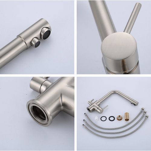 Robinet Cuisine Avec 2 Poignées Robinetterie Mitigeur Evier Eau Potable Eau Froide Et Chaude Argent