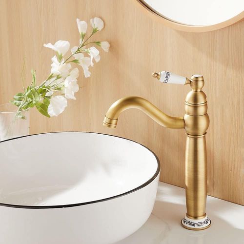 Robinet mitigeur rétro en laiton - Style vintage - En porcelaine - Pour