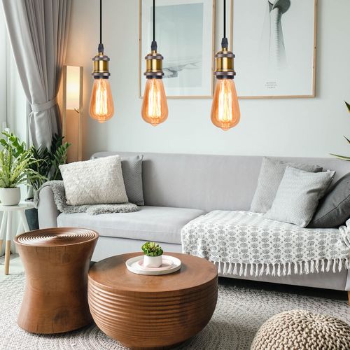 Lampe à Suspension Rétro Vintage Plafonnier Simple Douille E27 Lustre D'intérieur Bronze