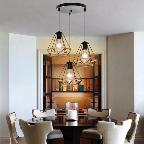 Lustre Rétro Noir Lampe à Suspension En Corde De Chanvre 20cm Plafonnier D'intérieur à 3 Lumières