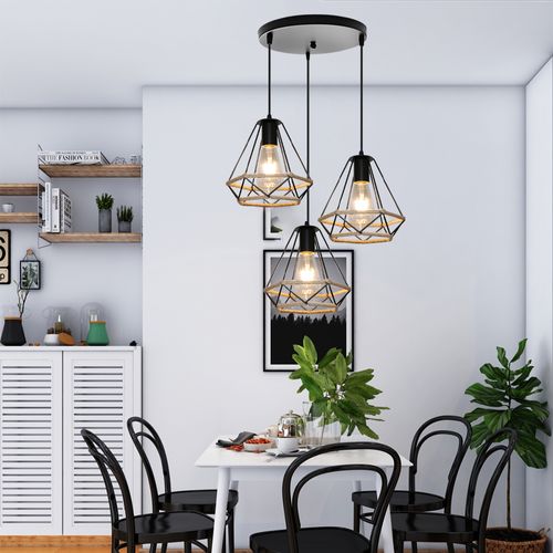 Lustre Rétro Noir Lampe à Suspension En Corde De Chanvre 20cm Plafonnier D'intérieur à 3 Lumières