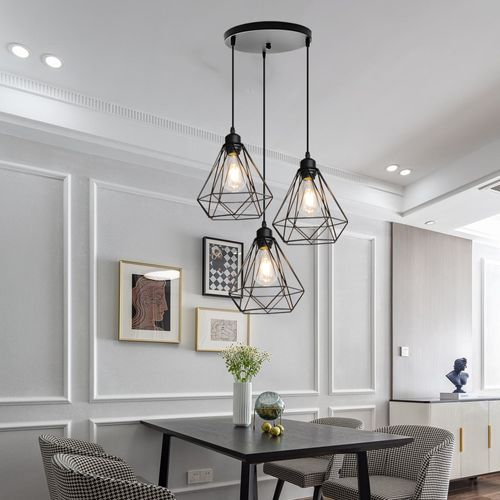 Lampe Suspendue Vintage Plafonnier Rétro En Métal 3 Lumières Suspension Luminaire Modernes E27 Noire