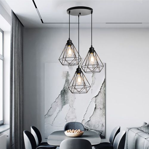 Lampe Suspendue Vintage Plafonnier Rétro En Métal 3 Lumières Suspension Luminaire Modernes E27 Noire